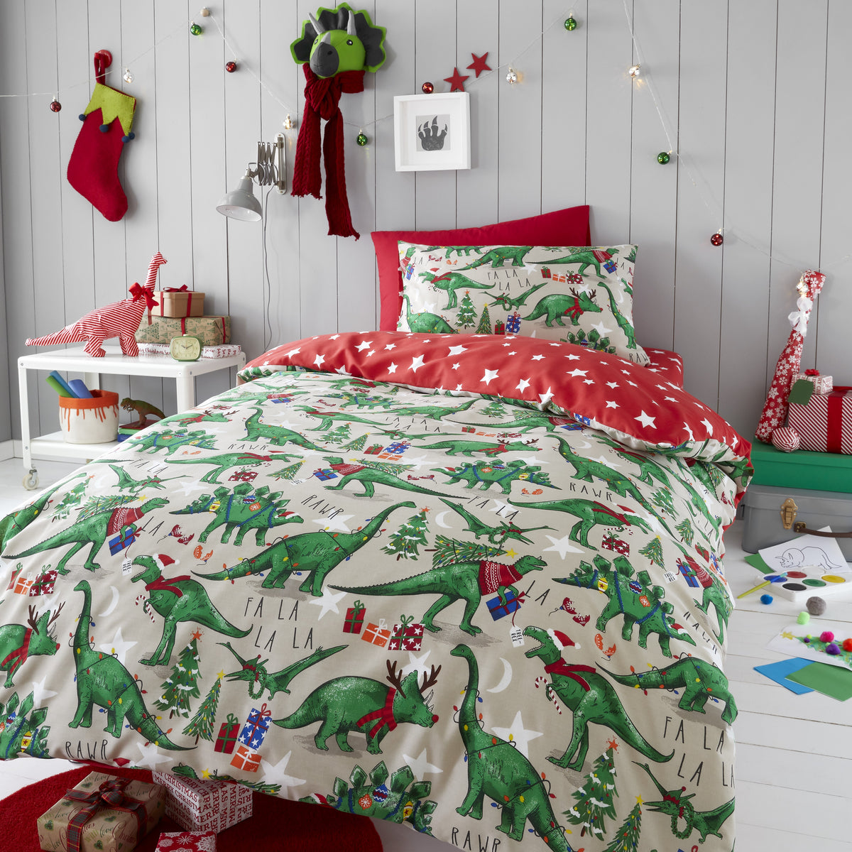 Kids Festive Dinosaur Christmas Bedding Happy Linen Company