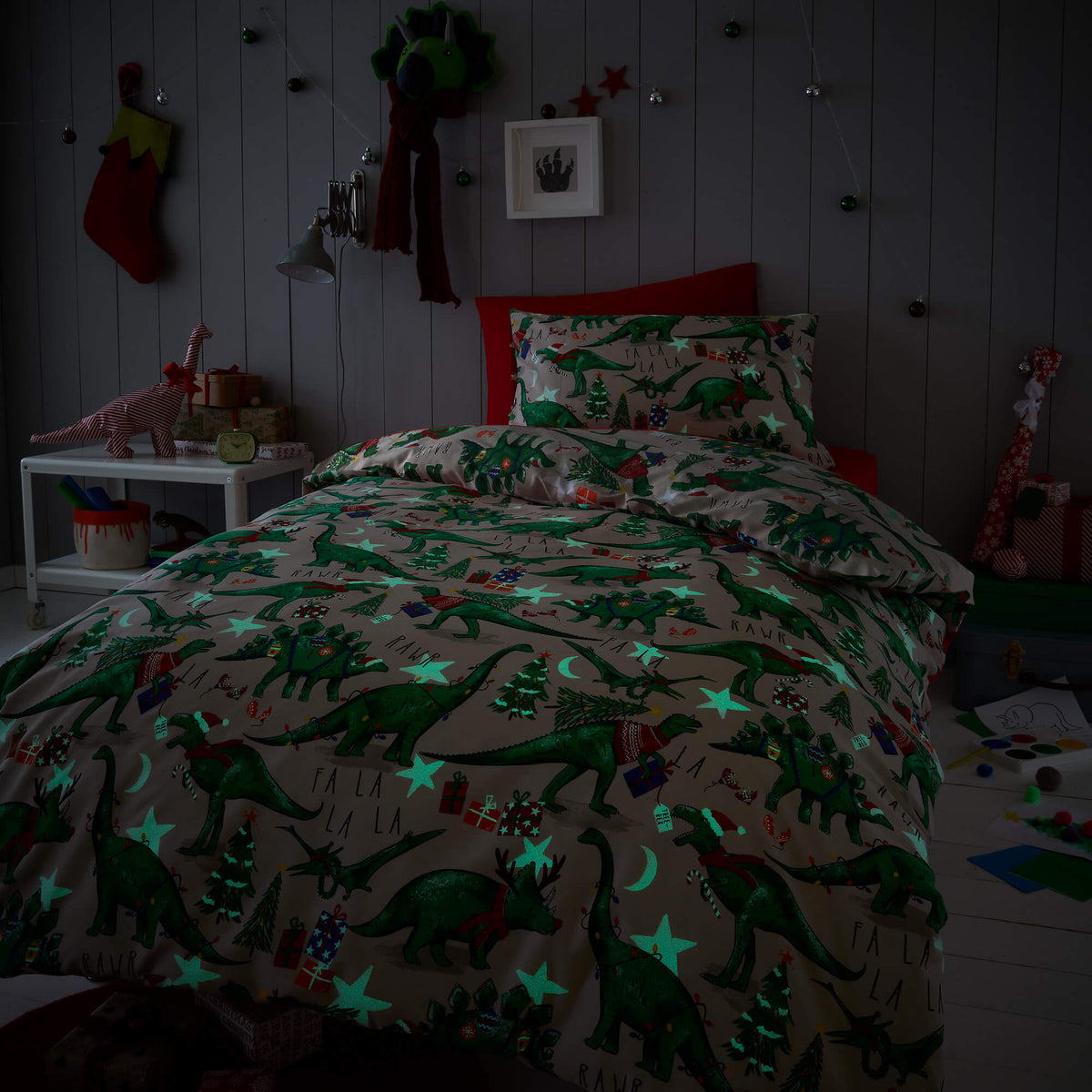 Festive Dinosaur Christmas Bedding - Happy Linen Company