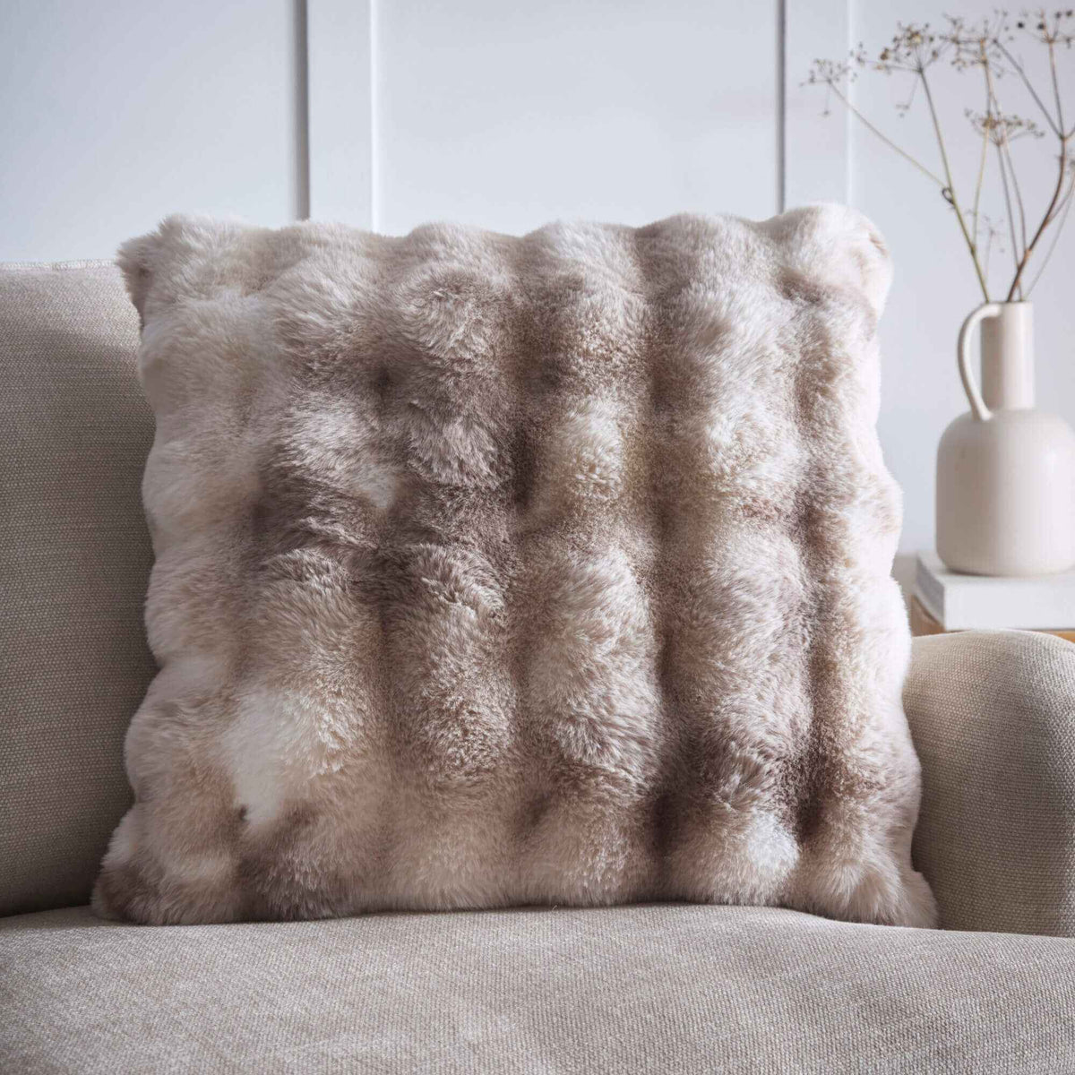 Oslo Fur Filled Cushion (Taupe) - Happy Linen Company