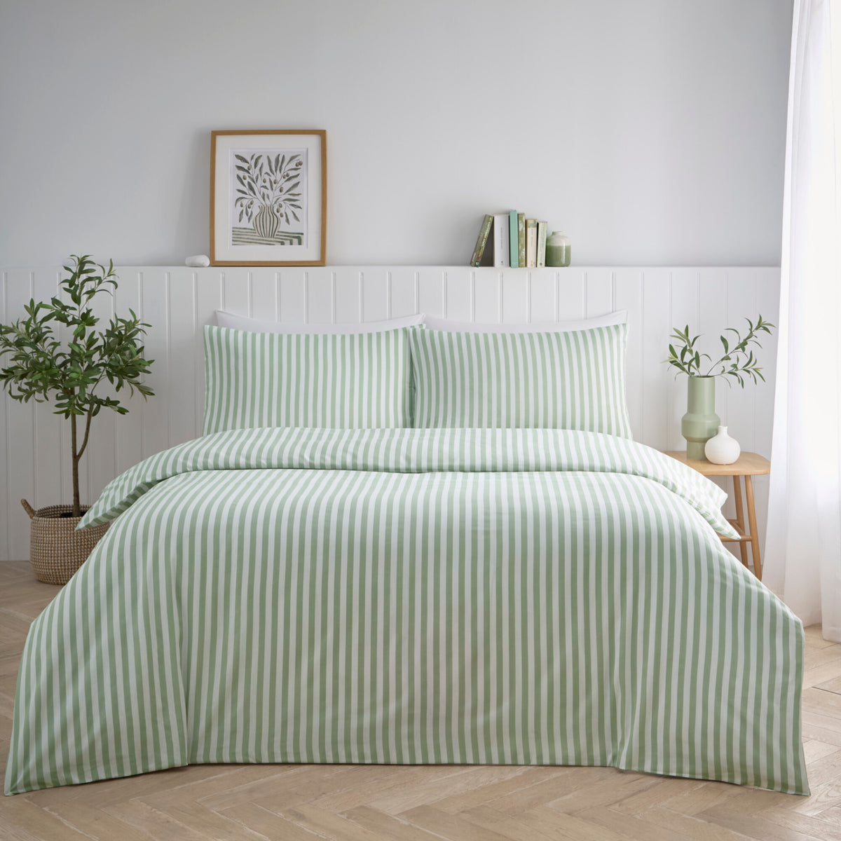 Pencil Stripe Duvet Set – Sage