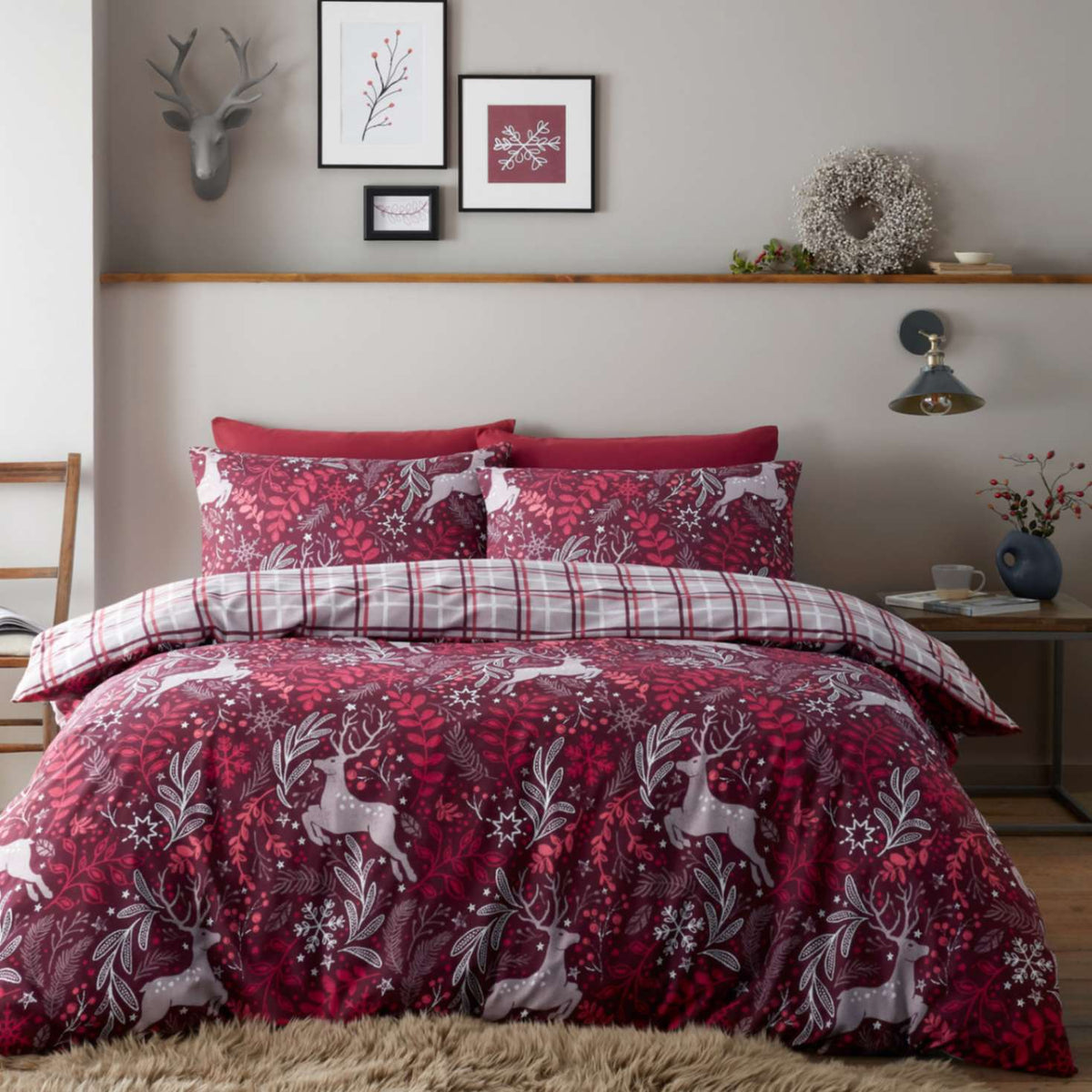 Winter Stags Bedding (Red) - Happy Linen Company