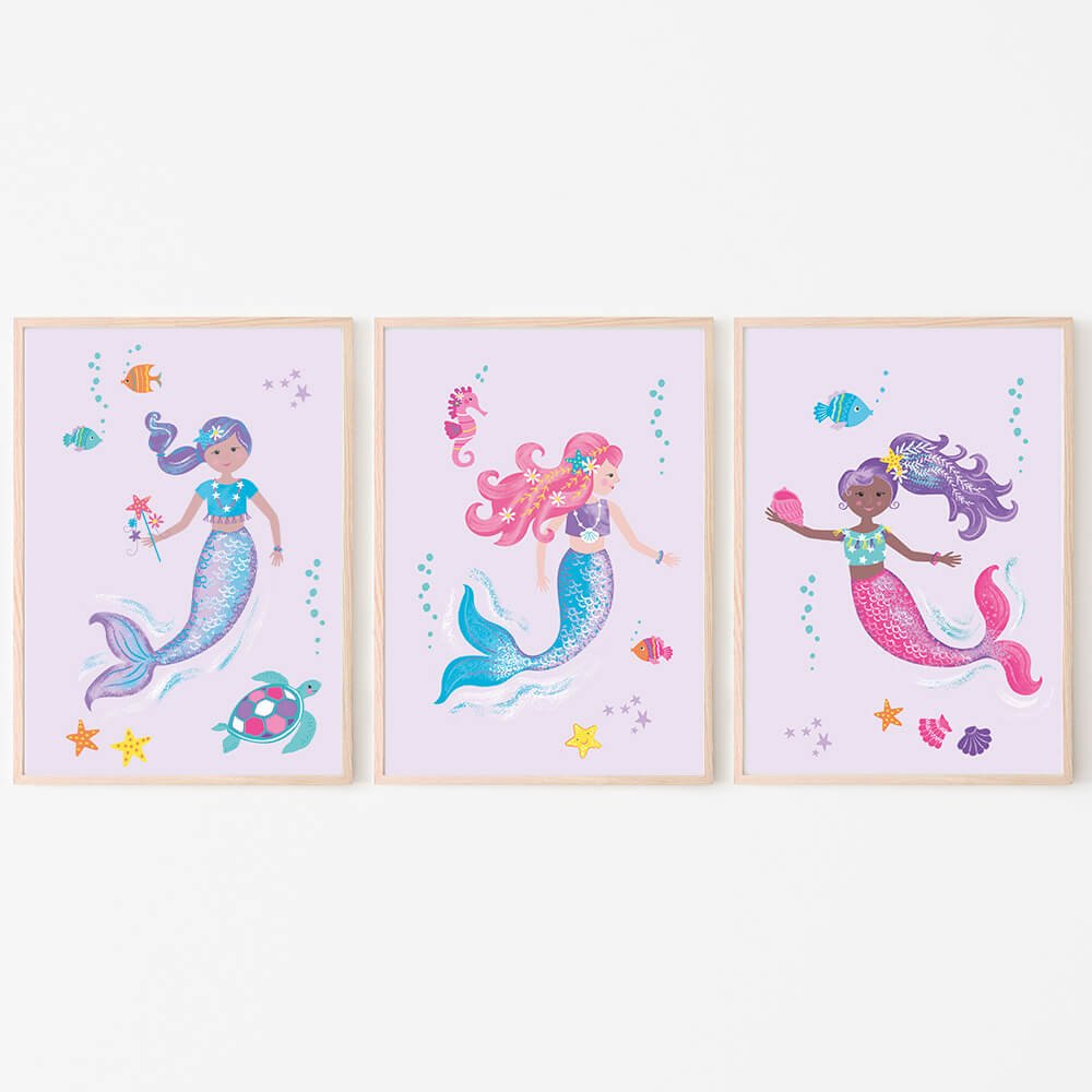 Magical Mermaids A4 Digital Prints - Digital Download A4 Prints - Happy Linen Company