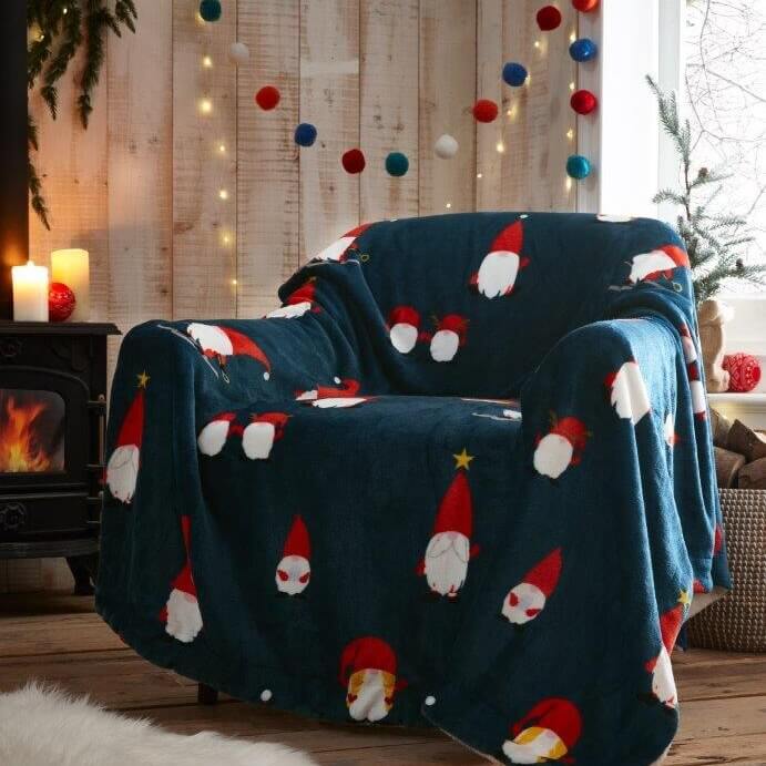 Christmas Gonks Sherpa Fleece Throw Navy