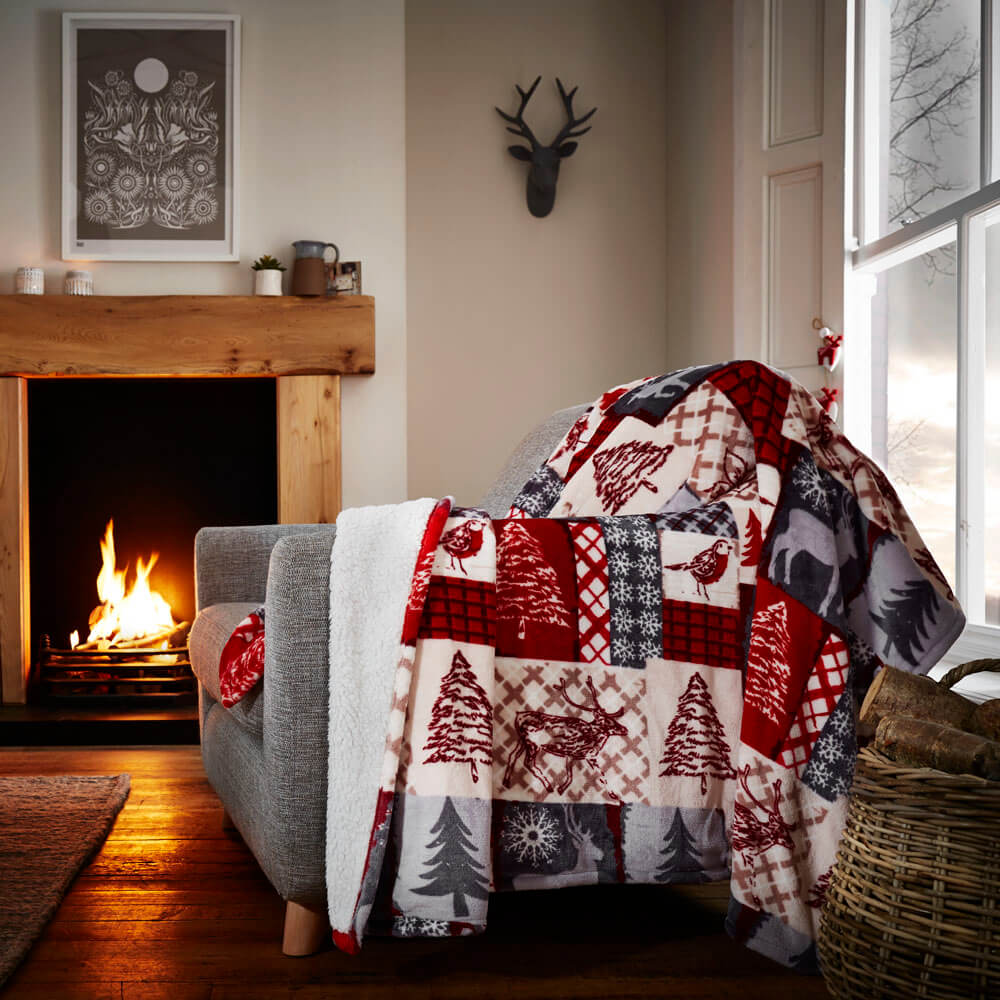 Christmas Patchwork Fleece Throw