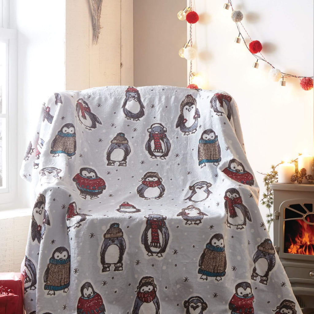 Snowy Penguin Sherpa Fleece Throw