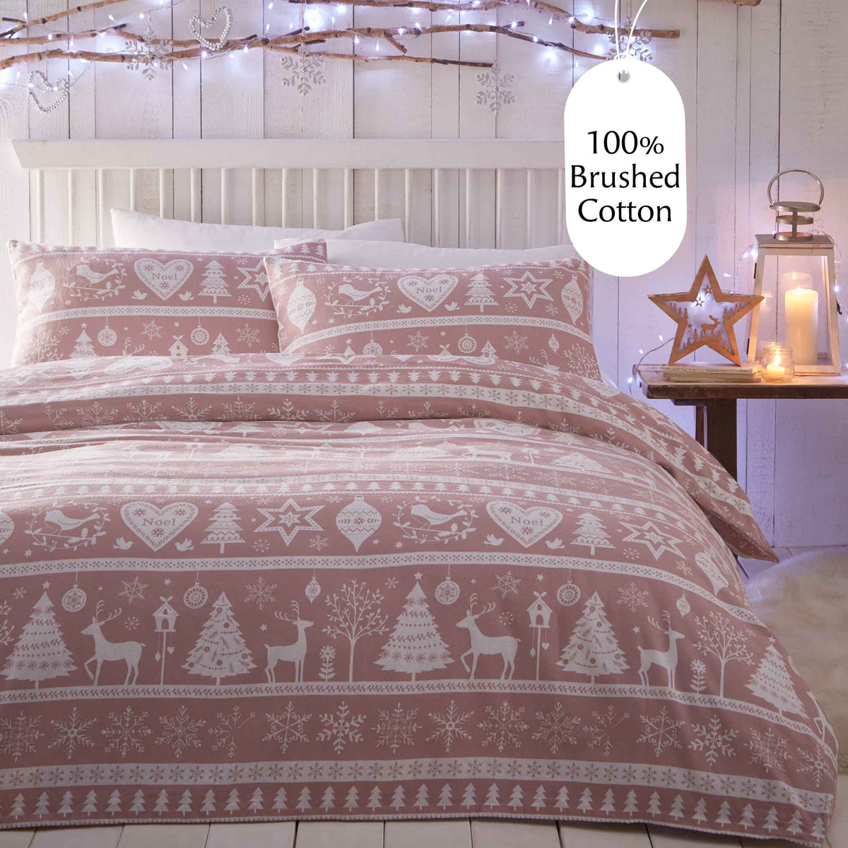 Festive Scandi Duvet Set (Blush Pink) - Happy Linen Company
