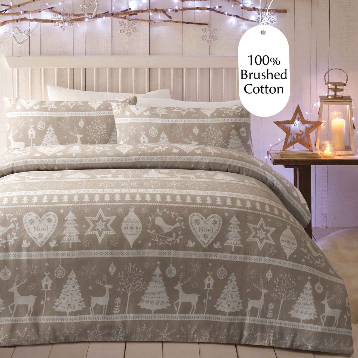 Festive Scandi Duvet Set (Natural) - Happy Linen Company