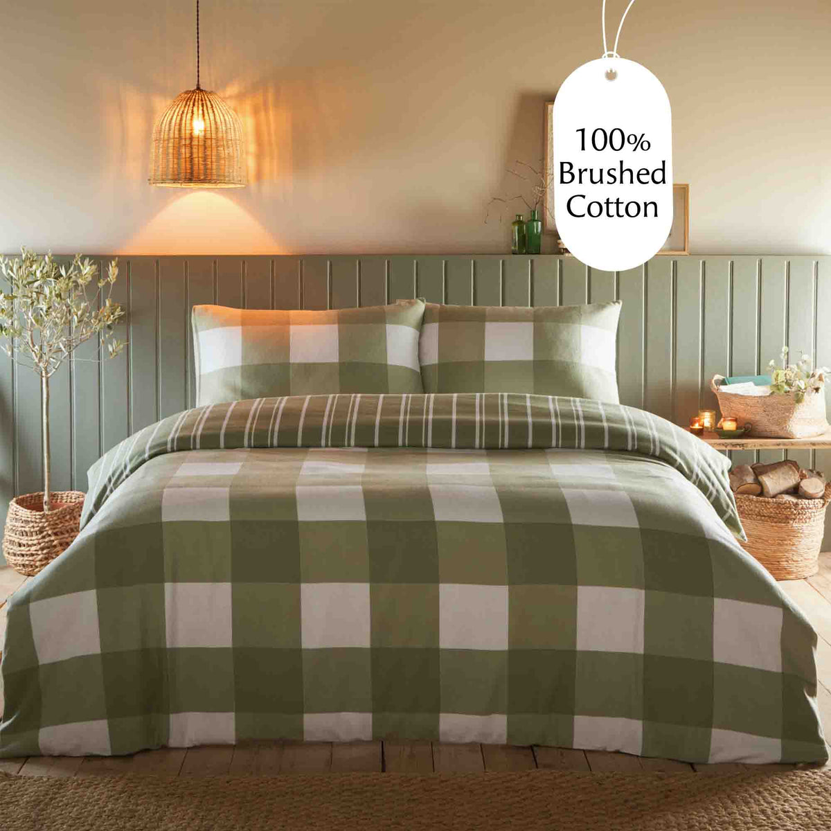 Glenmore Check Duvet Set (Sage) - Happy Linen Company
