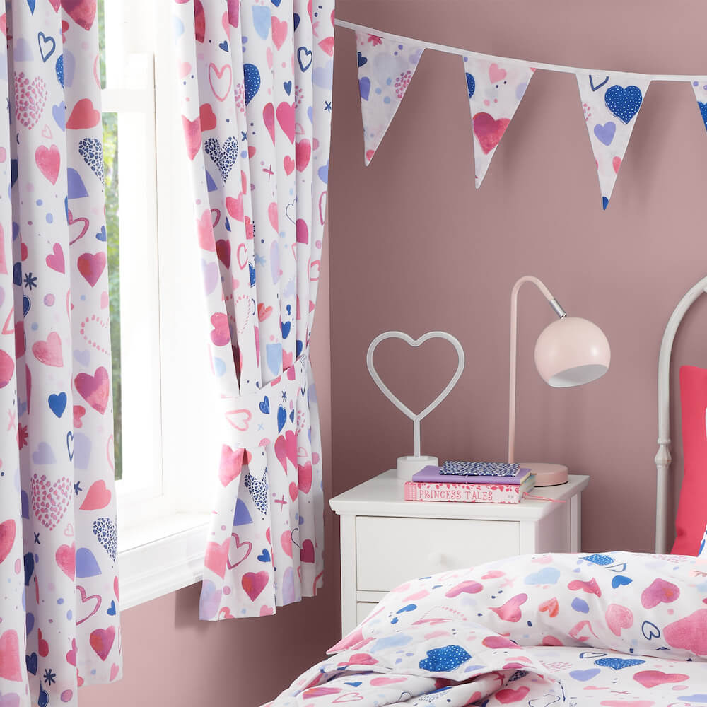 Hearts Thermal Blackout Curtains - Happy Linen Company