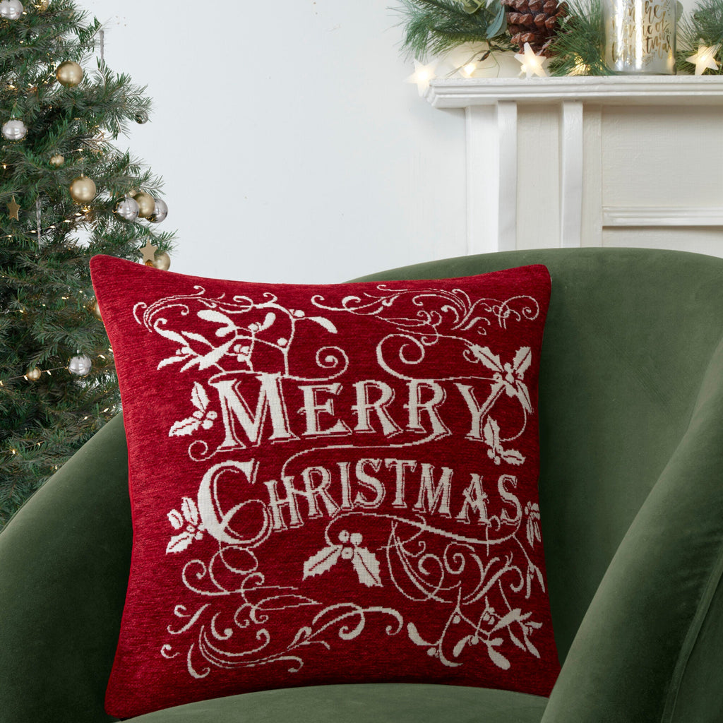 Mistletoe & Holly Cushion Cover - Happy Linen Company