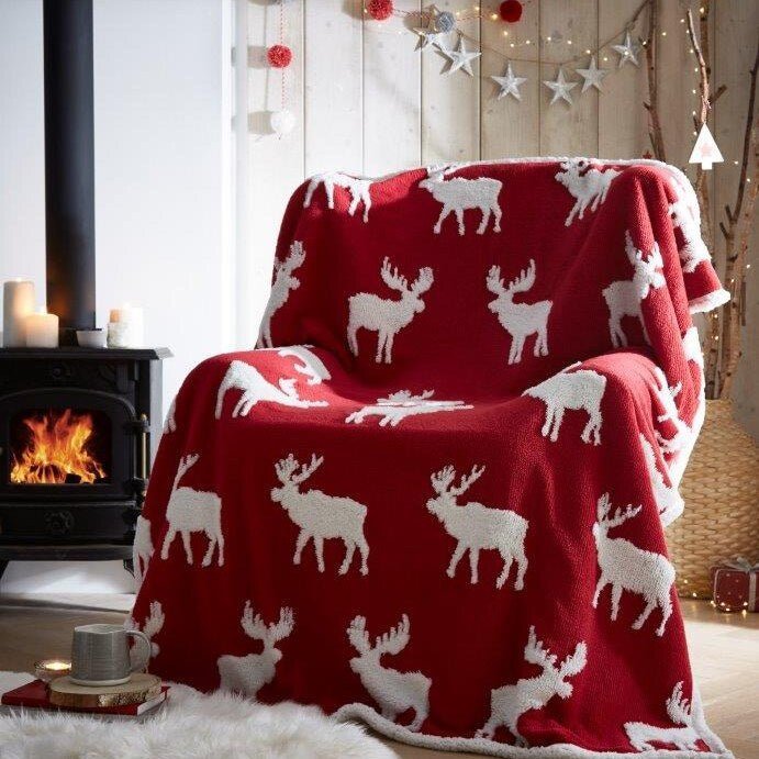 🎁 Moose Jacquard Sherpa Fleece Throw (100% off) - Happy Linen Company
