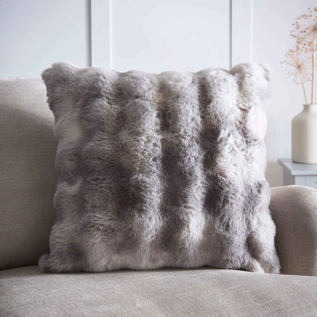 Oslo Fur Filled Cushion (Grey) - Happy Linen Company