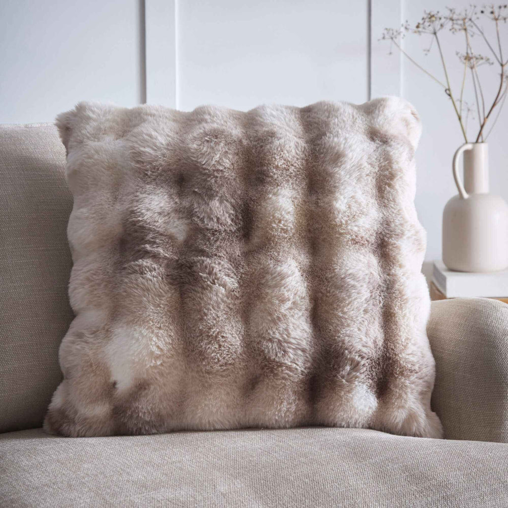 Oslo Fur Filled Cushion (Taupe) - Happy Linen Company