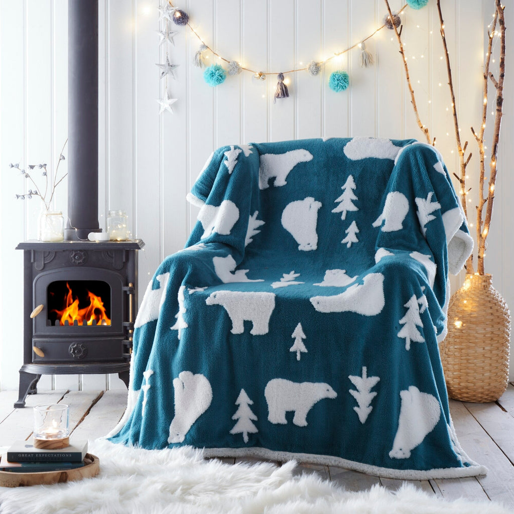 Polar Bear Jacquard Sherpa Fleece Throw - Happy Linen Company