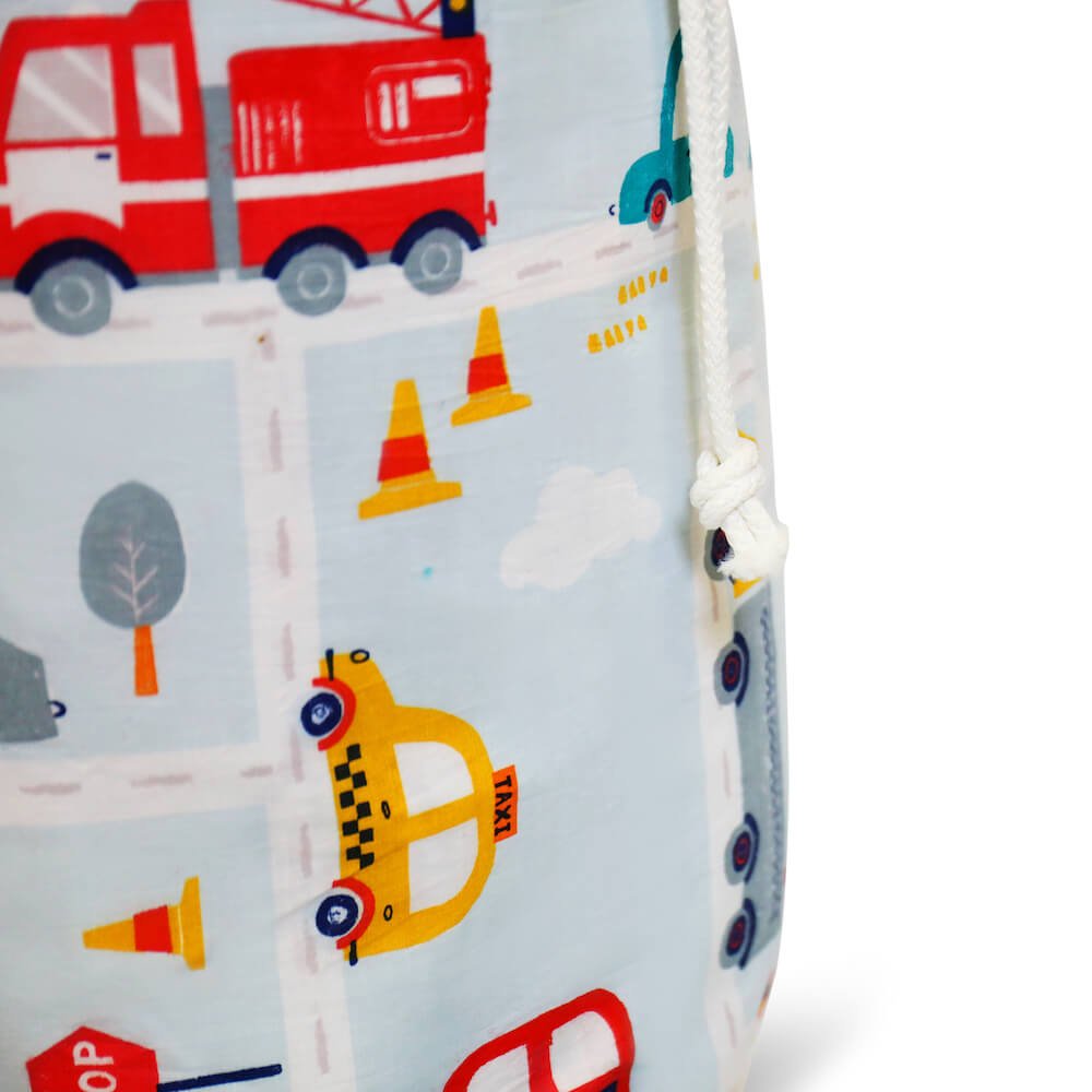 Kids Blue Road Trip Toy Storage Bag Happy Linen Company