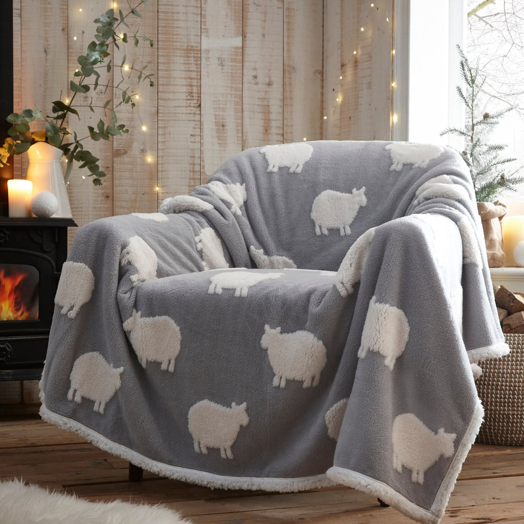 Sheep Jacquard Sherpa Fleece Throw - Happy Linen Company