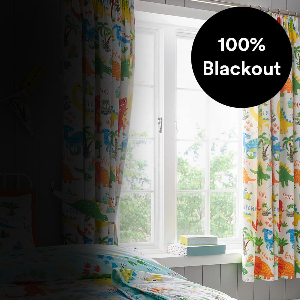 Dinky Dinosaur Thermal Blackout Curtains Curtains - Happy Linen Company