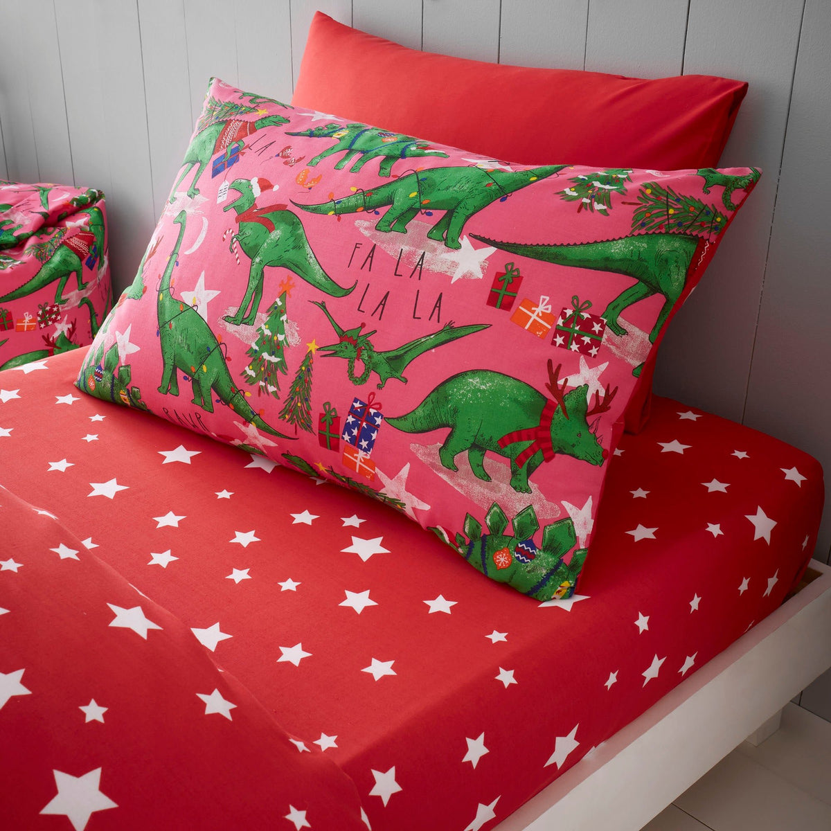 Festive Dinosaur Christmas Pillowcases (Pair) - Happy Linen Company