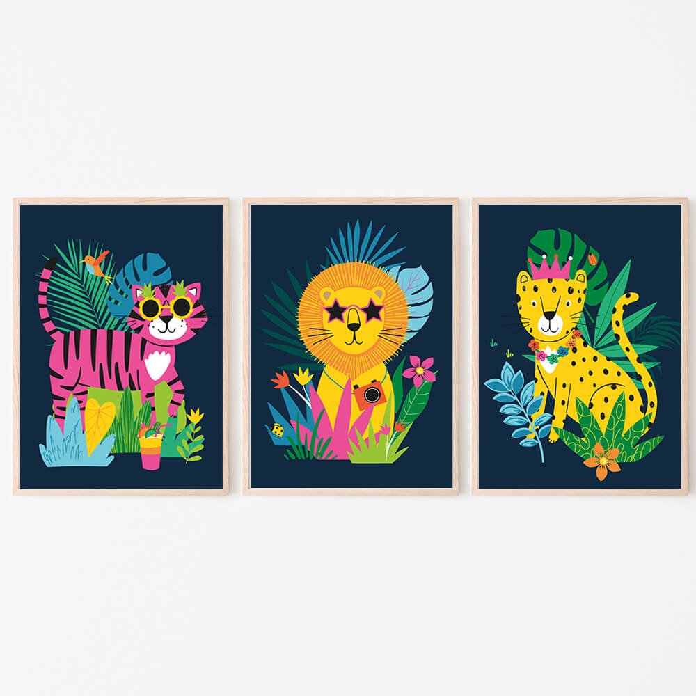 Kids Tropical Cat Digital Download A4 Prints | Happy Linen Company