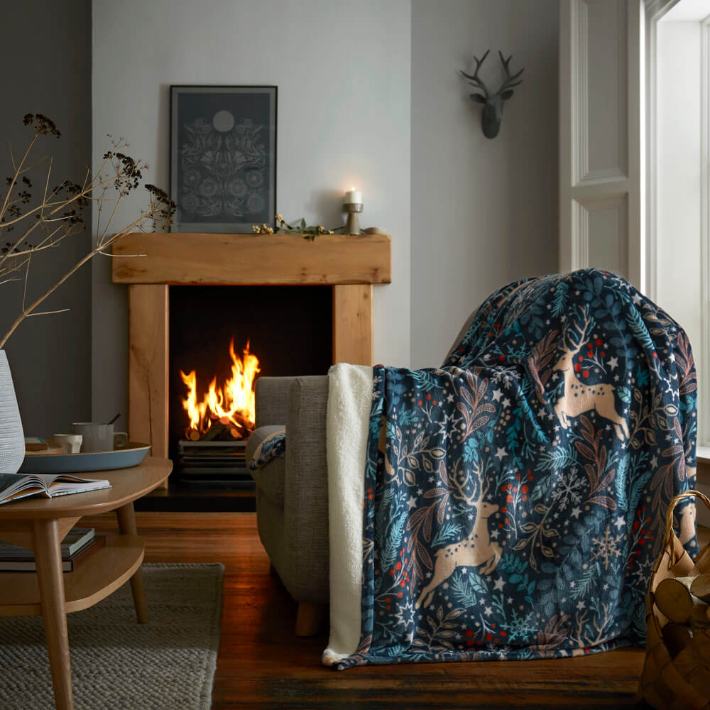 Winter Stags Sherpa Fleece Throw - Happy Linen Company